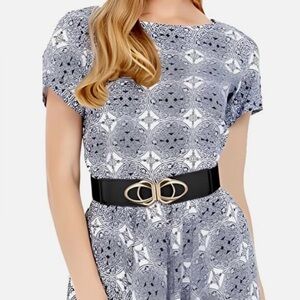 NWT Black Elastic Cinch Belt | Gold Interlocking Buckle | Waist Belt